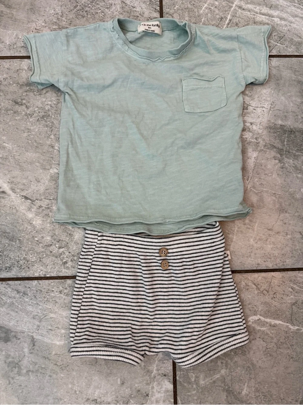 1 + In the Family NANI & SALVA 2-piece Outfit set 6M Mint Striped Made in Spain